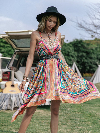 Vestido camisero con estampado de sobrepelliz y dobladillo tipo pañuelo