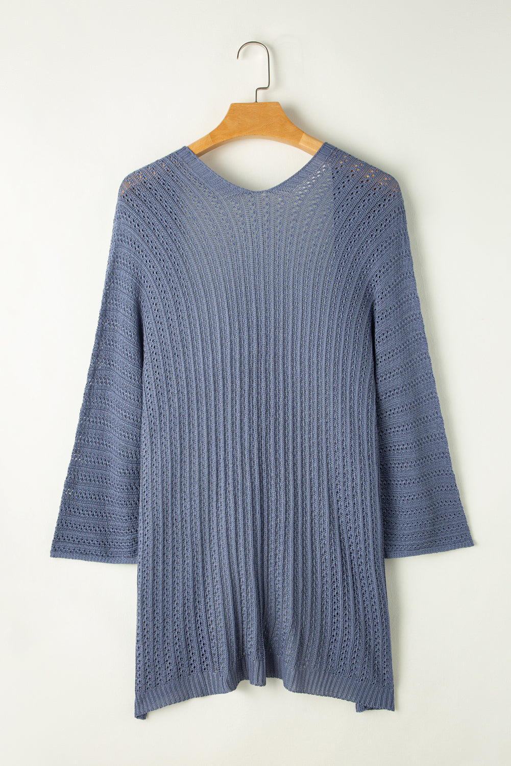 Cardigan léger kimono en tricot ajouré bleu ciel