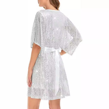 Women's Sequined Loose Slit Sleeve Casual Dress