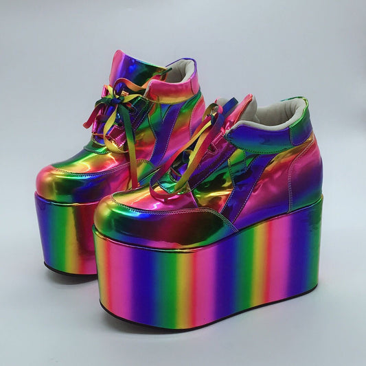 Chaussures décontractées arc-en-ciel à semelles épaisses de gâteau éponge