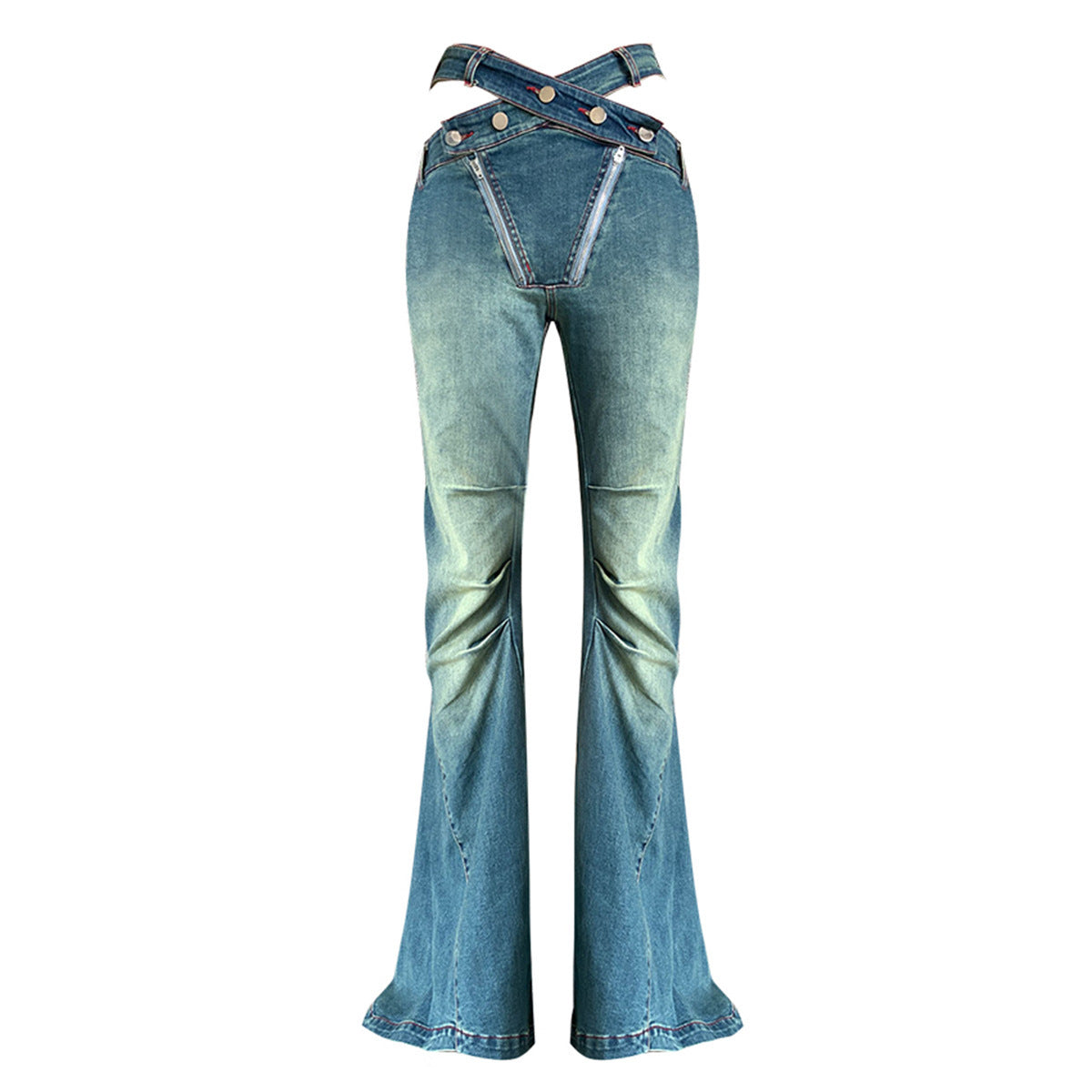 Pantalon à cloche en Denim pour fille, coupe Slim, taille haute, avec patte plissée, tendance