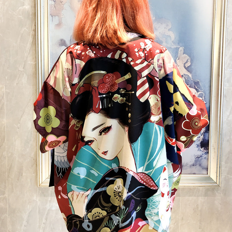 Été femmes Harajuku impression numérique Kimono manteau manteau Cardigan