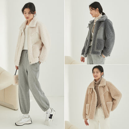 Manteau en peau de mouton ample et à la mode pour femmes