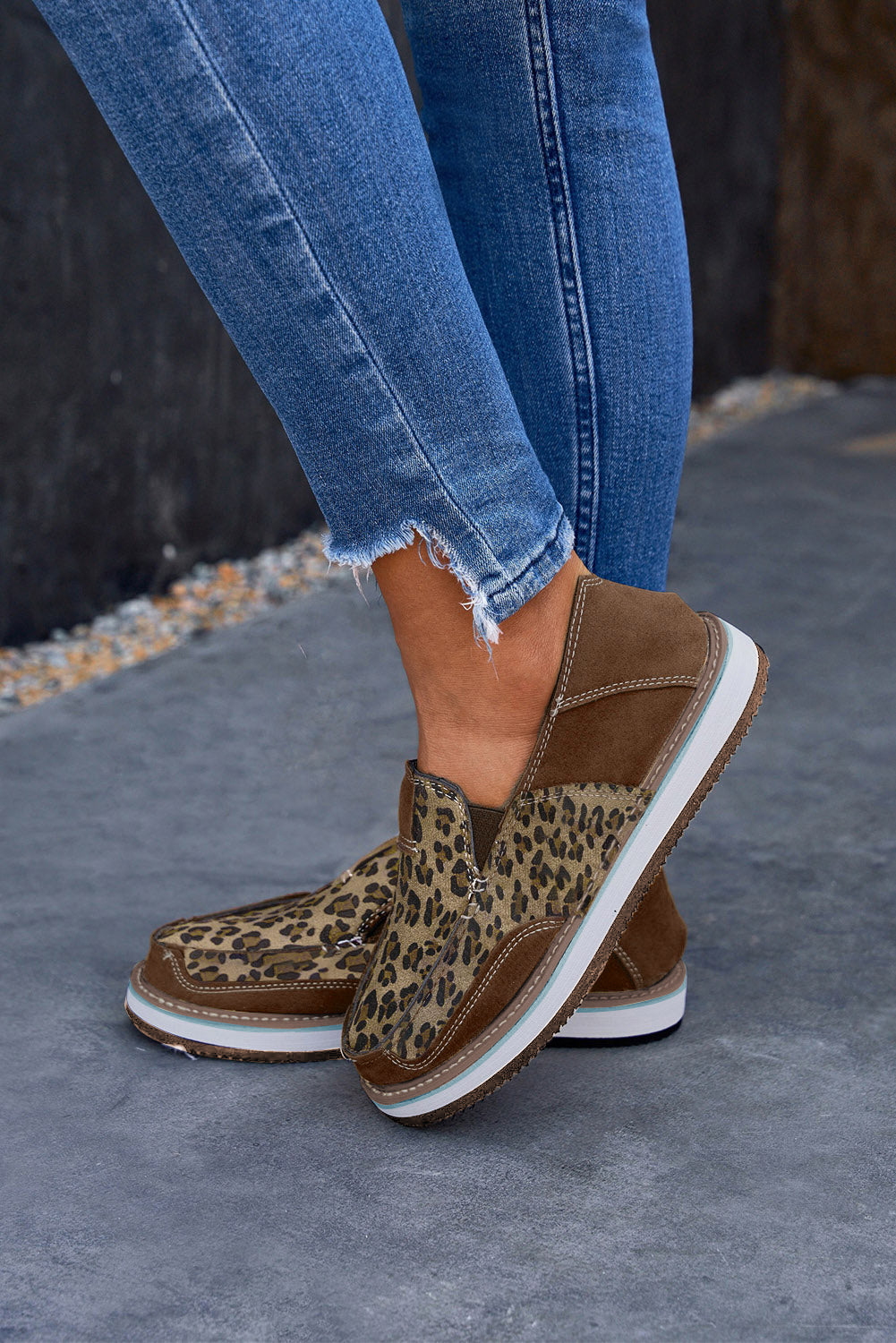 Brown Casual Leopard Colorblock Sneakers