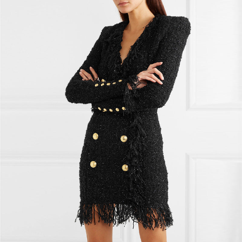 Women's Bright Silk Woolen Fringe Edge Dress Jacket