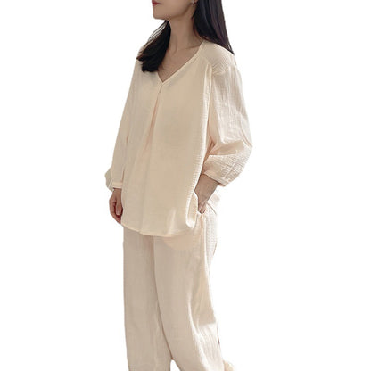 Double-layer Cotton Yarn V-neck Pajamas Suit Comfortable Homewear