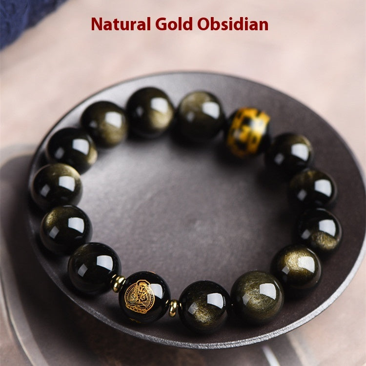 Pulsera Budista del Zodíaco de Obsidiana de Oro