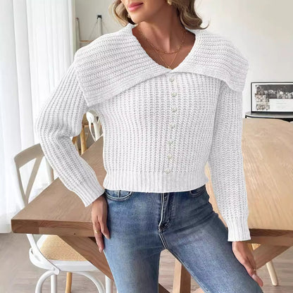 Women's Short Top Beaded Lapel Sweater