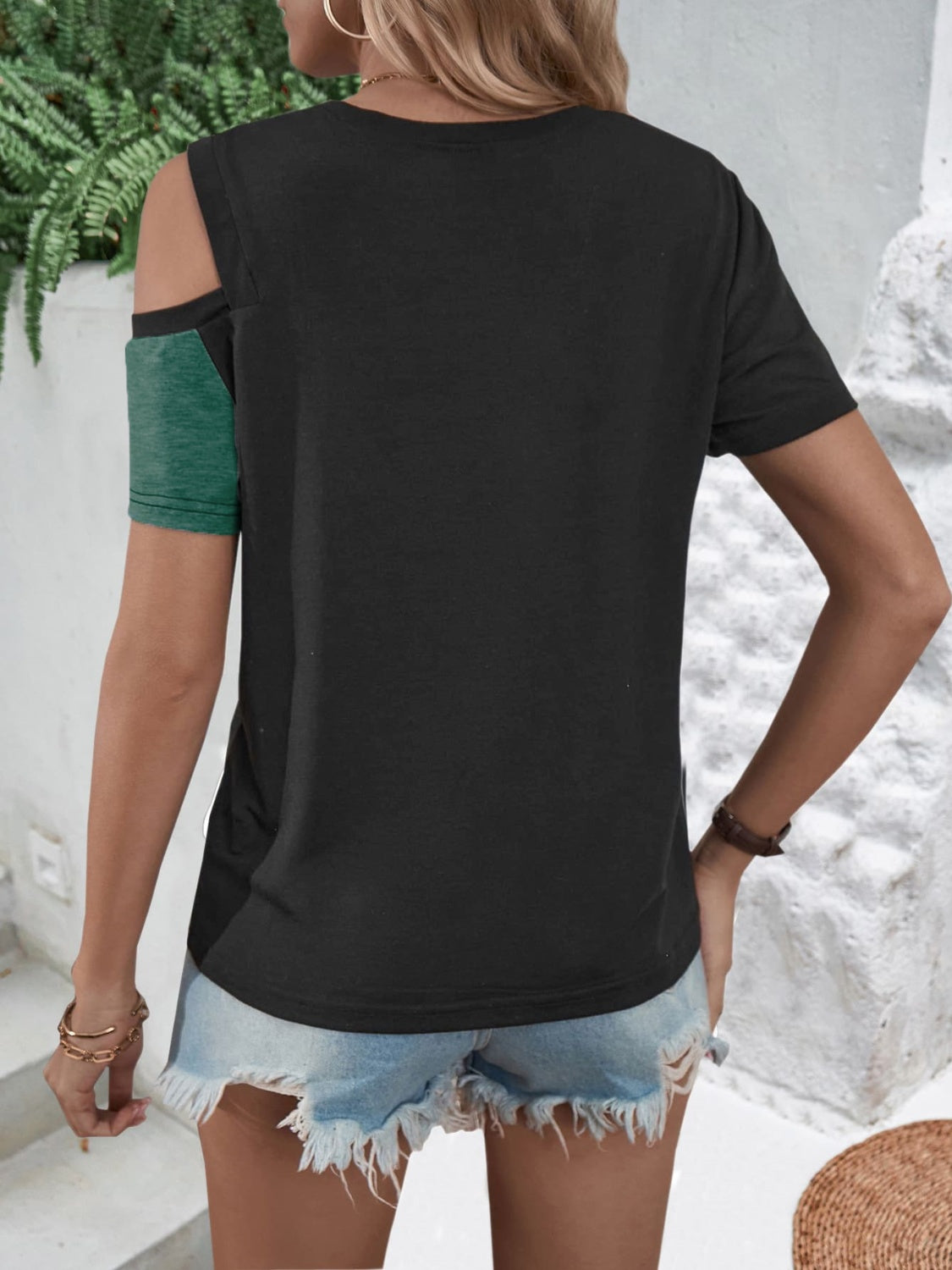 Color Block Round Neck Short Sleeve T-Shirt