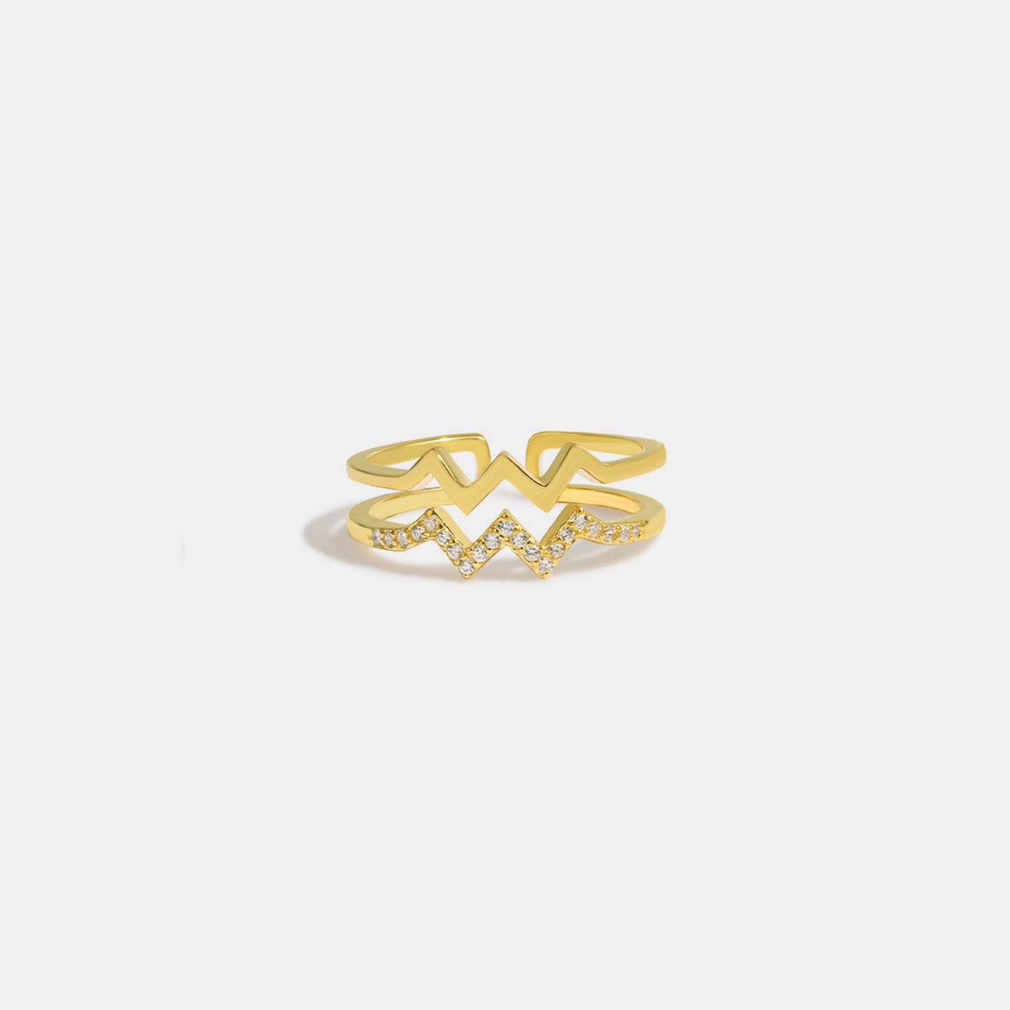 Wave Shape Inlaid Zircon Open Ring