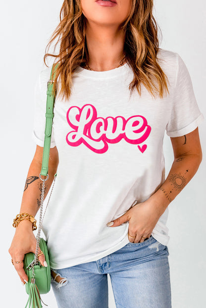 T-shirt graphique blanc avec lettre d'amour pour la Saint-Valentin