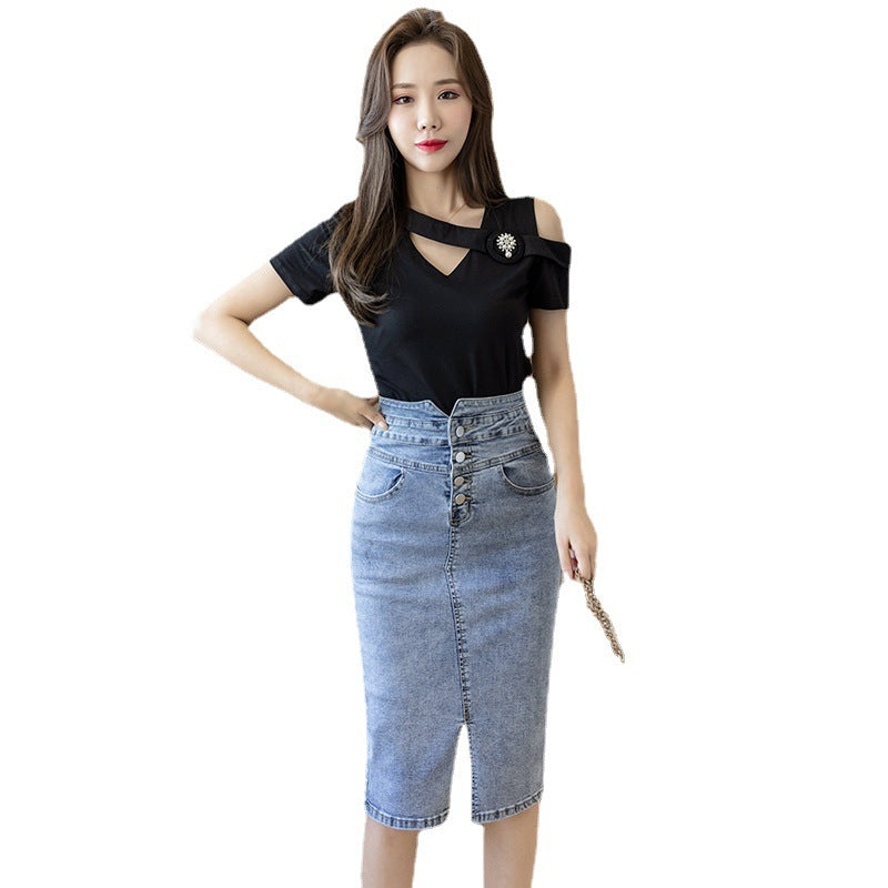 High Waisted Denim Wrap Hip Skirt Design