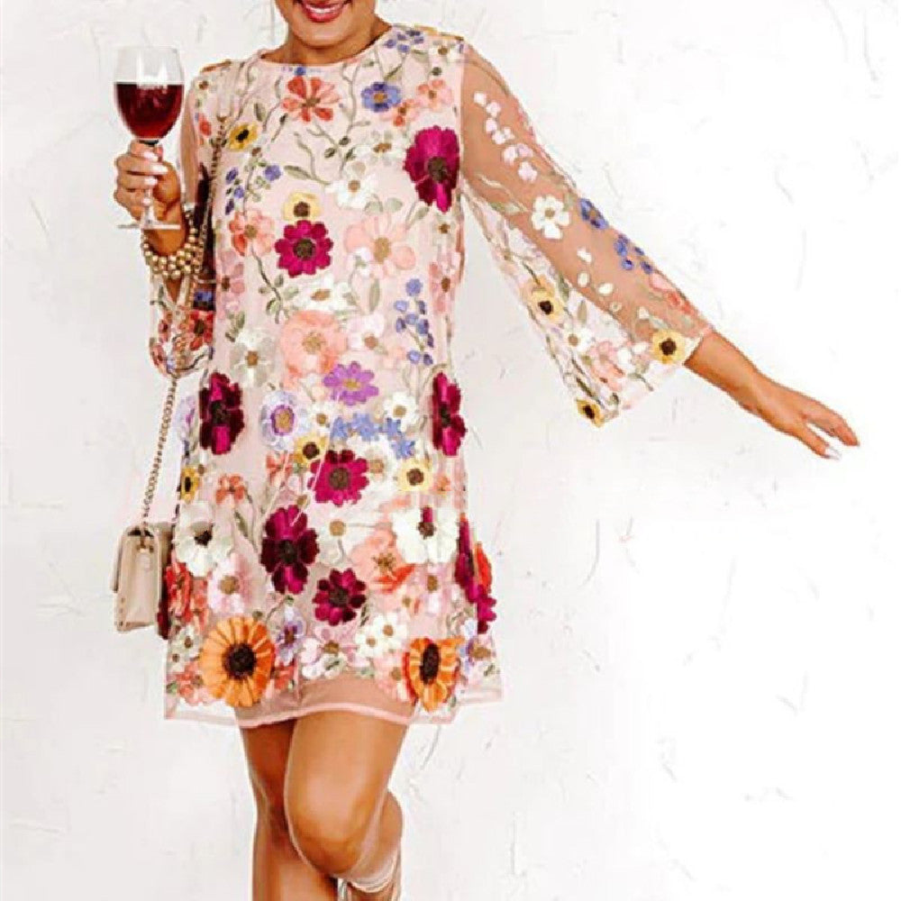 Women's Three-dimensional Flowers Fashion Short Dress