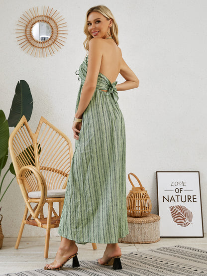 Vestido largo bohemio con cuello halter: vestido playero holgado sin mangas de verano para mujer