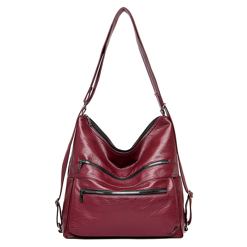 Bolso de hombro con cremallera doble para mujer, bolsos de alta capacidad, mochila ajustable