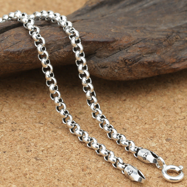 S925 Sterling Silver Ornament 3mm Thick Circle Pendant Matching Chain Men's And Women's Thai Silver Sweater Necklace