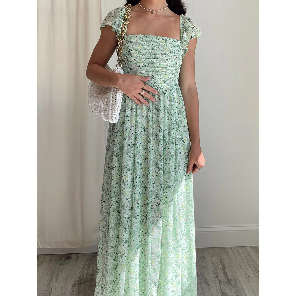 Vestido de longitud media para mujer con temperamento adelgazante y cintura temblorosa verde de moda