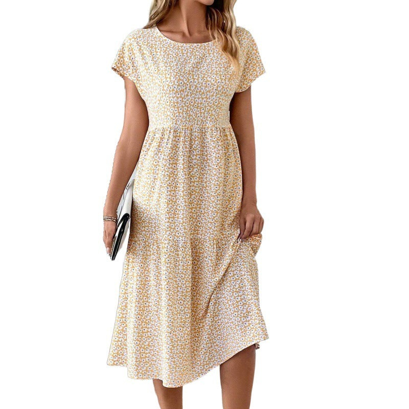 European And American Ladies Little Yellow Flower Dress