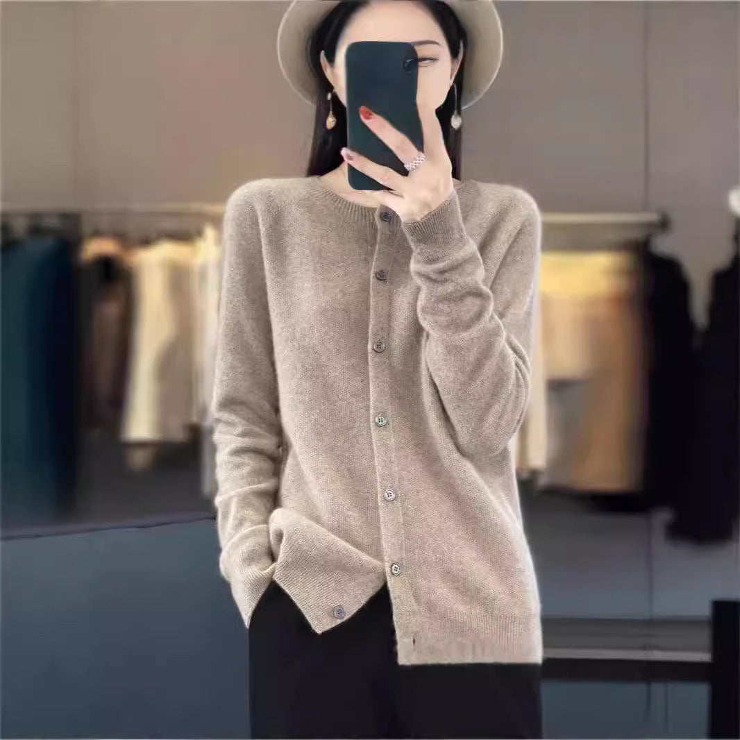 Wool Round Neck Cashmere Cardigan Knitted Coat