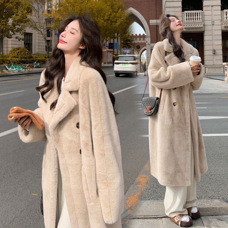 Women's Graceful And Fashionable Suit Collar Lamb Wool Coat