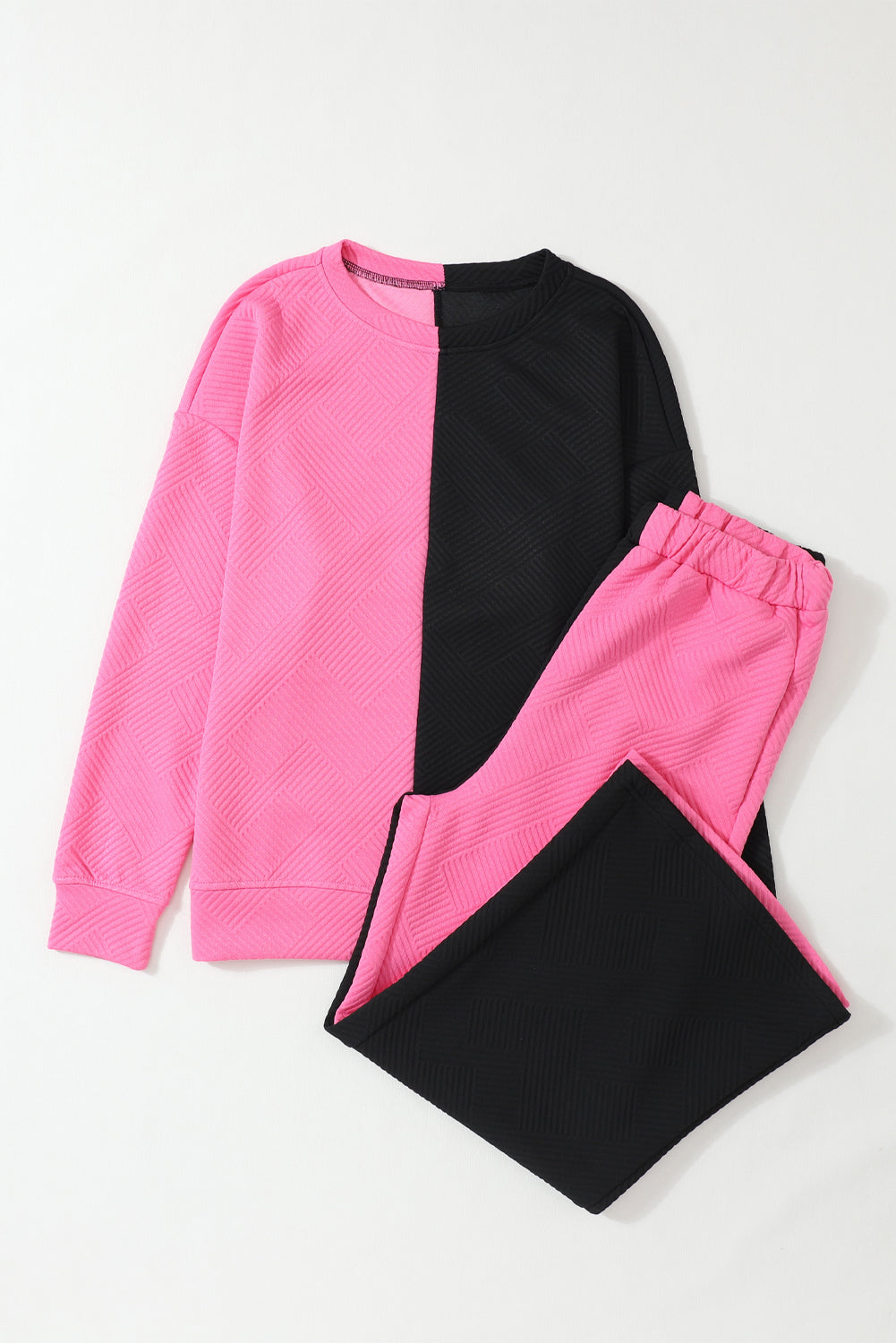 Ensemble sweat-shirt et pantalon à col rond color block