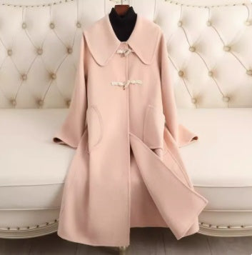 Manteau en cachemire à petit revers pour femme, coupe ample, Style de longueur moyenne