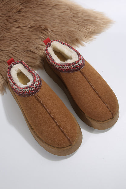 Bottes de neige en daim à imprimé contrasté marron avec doublure en peluche