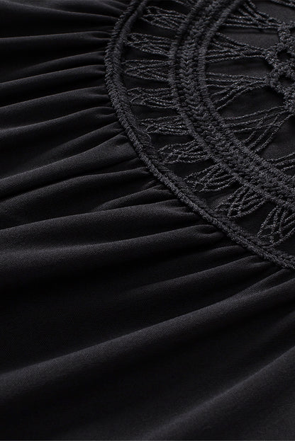 Tunique noire sans manches en patchwork de crochet bohème