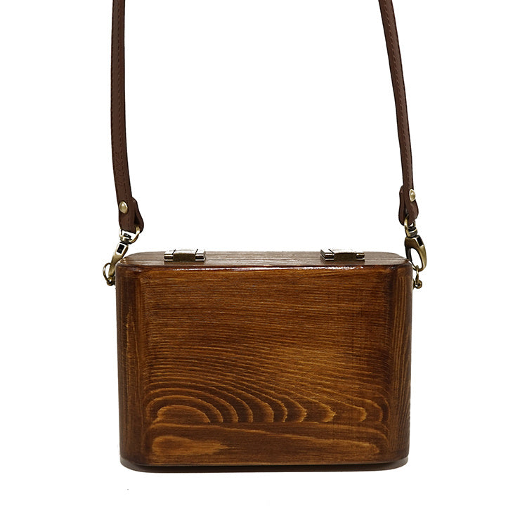 Niche Retro Literary - Bolso bandolera de madera con doble hebilla para mujer