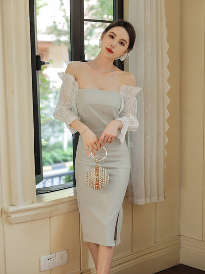 Women's Fashion Temperament Waist-controlled Slimming Puff Sleeve Dress