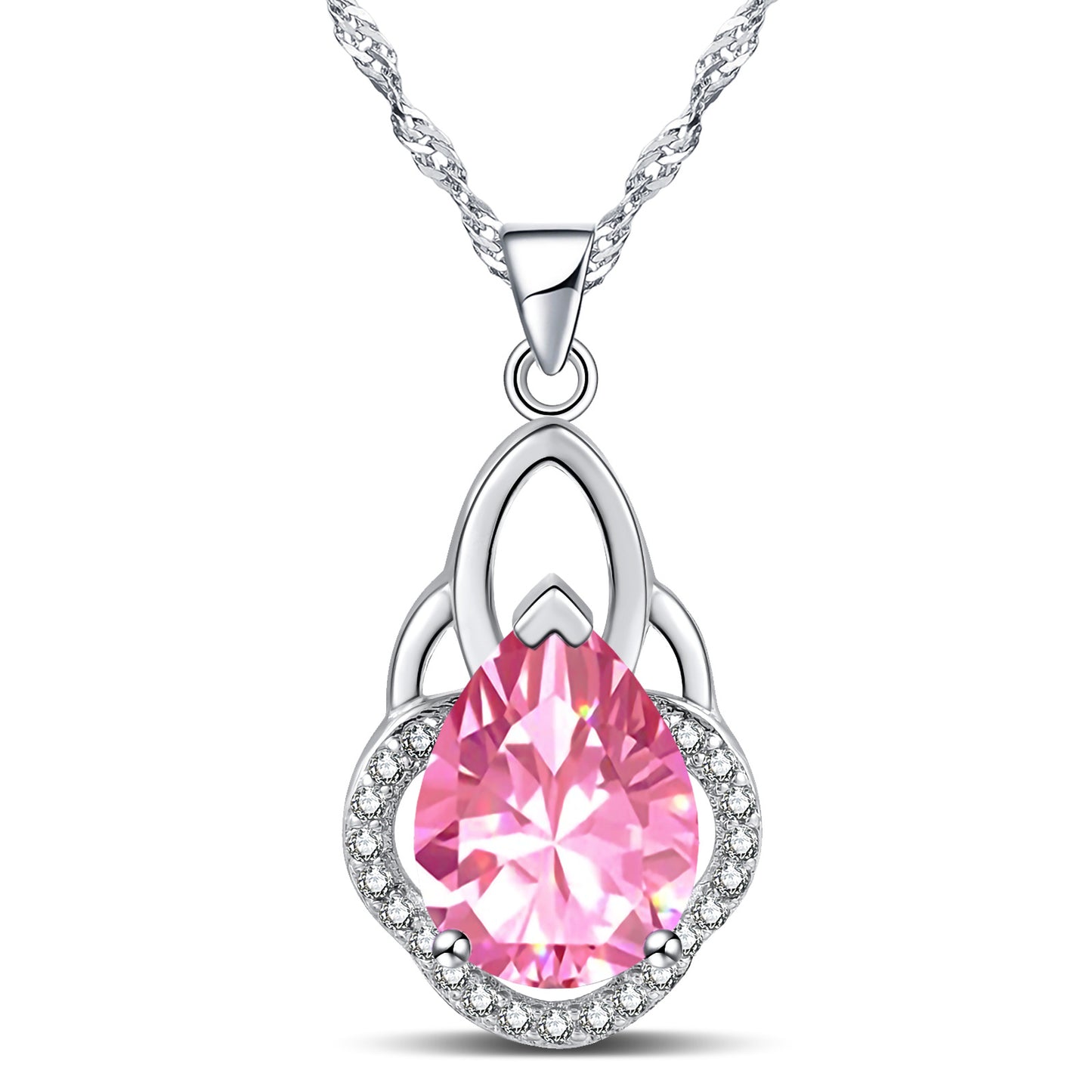 Emma Manor Collier avec pendentif couronne en forme de poire plaqué or blanc 14 carats avec oxyde de zirconium 5A pour femme