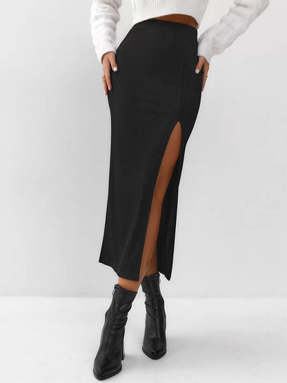 Women's Black Straight Split Skirt