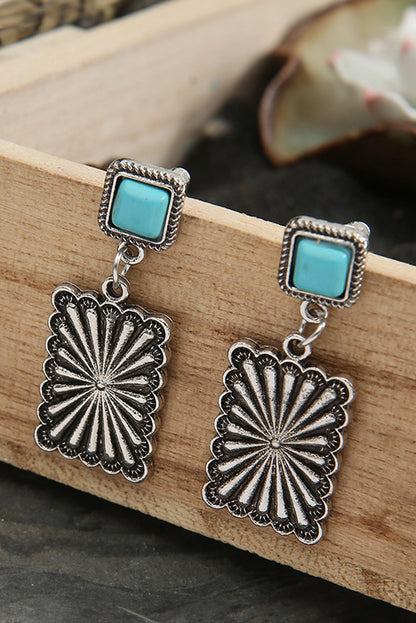 Silvery Retro Geometric Turquoise Dropping Earrings