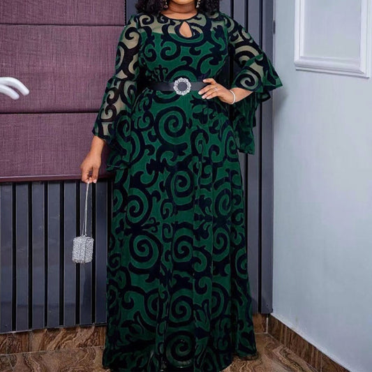 African Women's Wear Plus Size Chiffon Pleated Dress