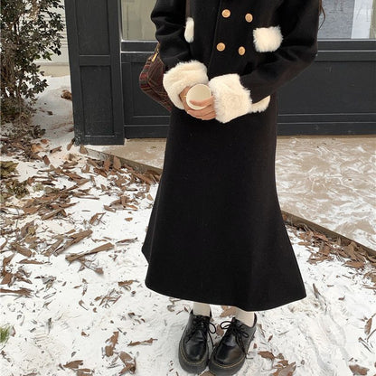 Women's Quilted Thick Woolen Coat Skirt