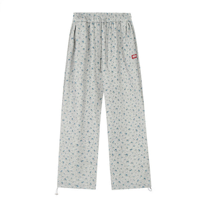 Petit pantalon à taille haute décontracté à doublure polaire florale pour femme