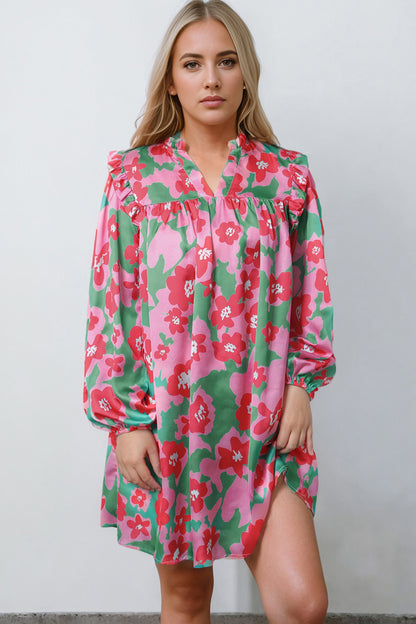 Vestido floral de manga larga con cuello con muescas