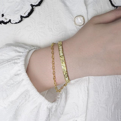 117 Korean Style INS Special Interest Light Luxury Design Versatile Pleated Texture Chain Bracelet Sterling Silver