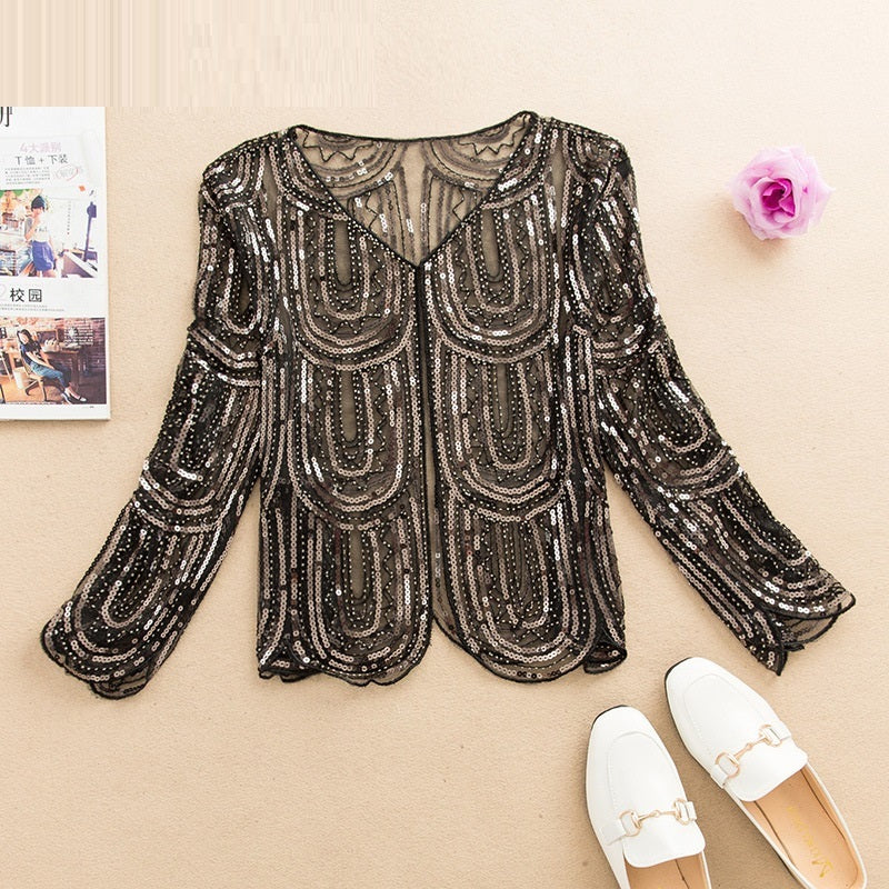 Sequin One Button Small Blouse Short Cardigan Coat Women