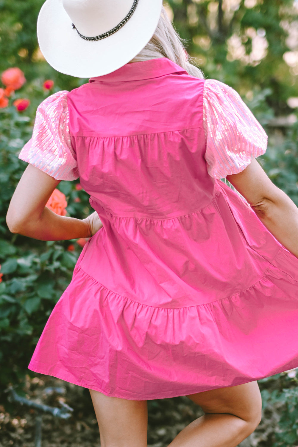 Vestido camisero con volantes escalonados y manga burbuja con lentejuelas Bonbon