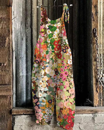 Women's Vintage Print Jumpsuit Sling