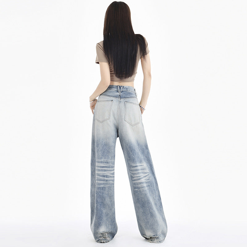 Denim droit rétro blanc à la mode pour femmes