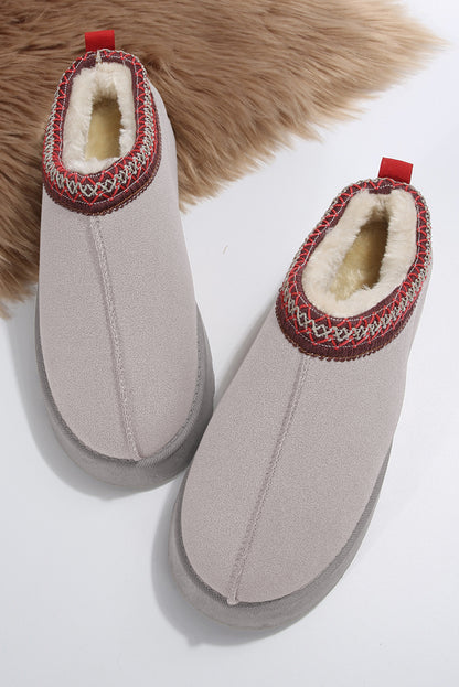 Gray Contrast Print Suede Plush Lined Snow Boots