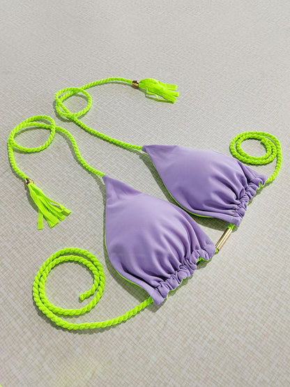 Conjunto de bikini de dos piezas con cuello halter en contraste