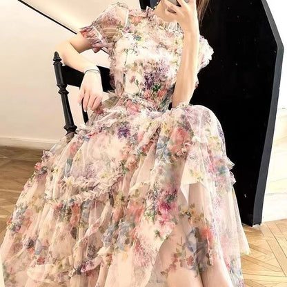 Vestido floral francés con cintura controlada y temperamento para mujer