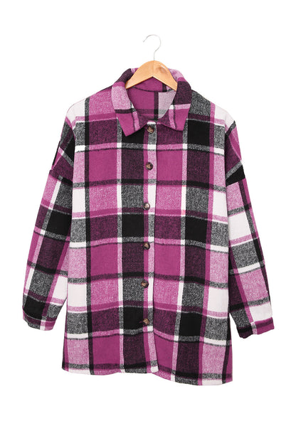 Rose Plaid Print Buttoned Shirt Jacket