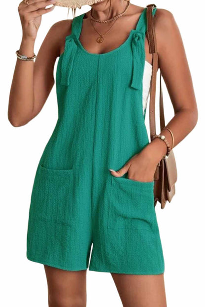 Black Adjustable Straps Pocketed Textured Romper