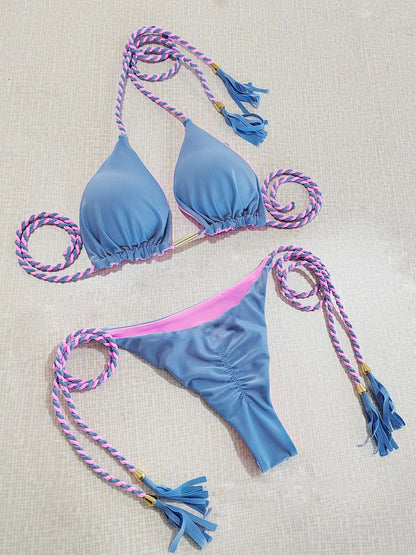 Conjunto de bikini de dos piezas con cuello halter en contraste