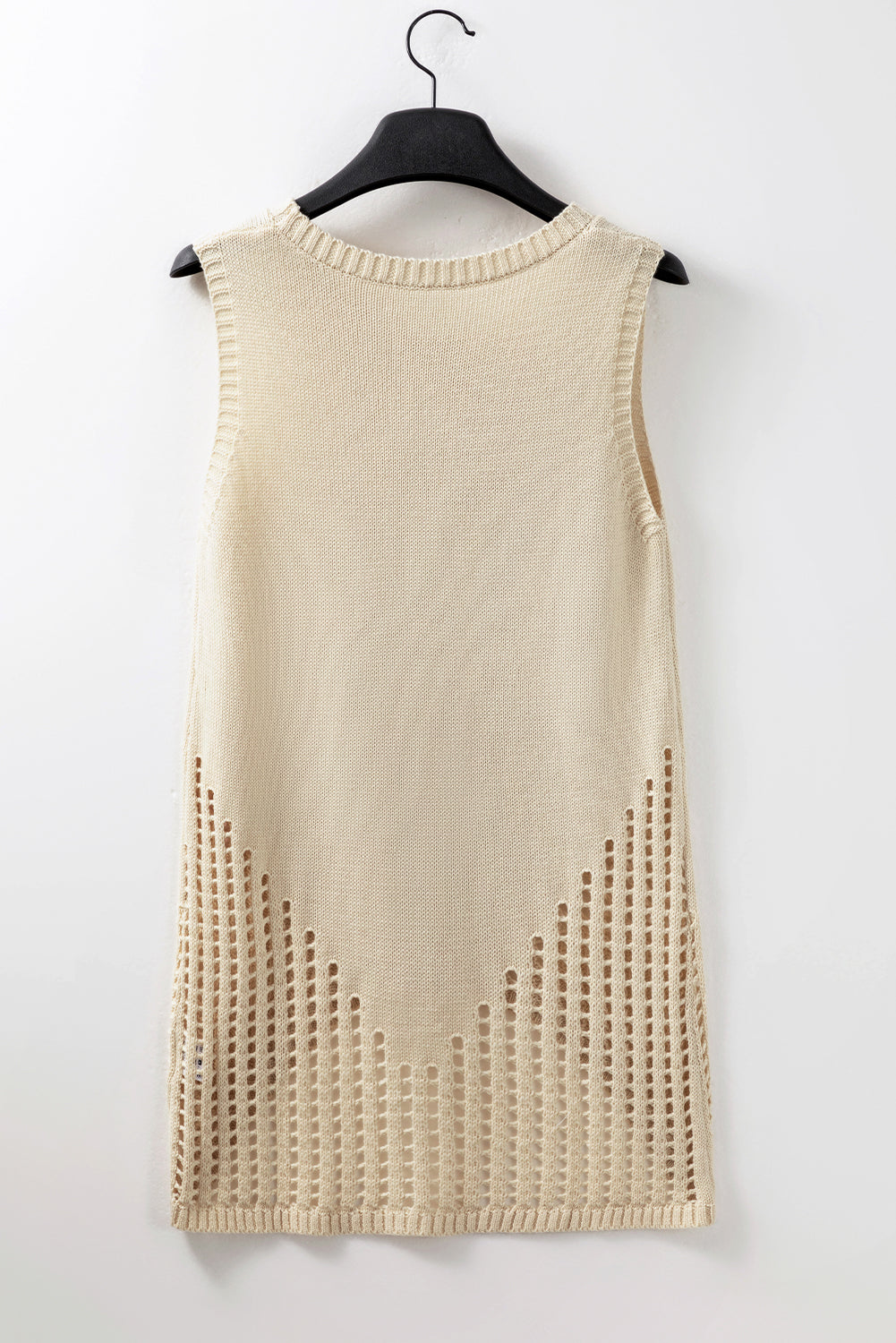 Gilet pull en tricot de couleur unie beige avec détail pointelle