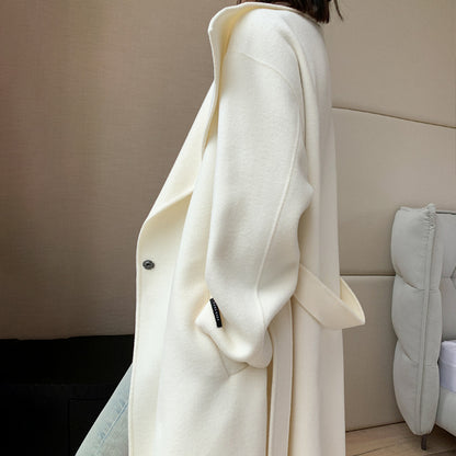 Wool Woolen Coat White Ladies Style Straight